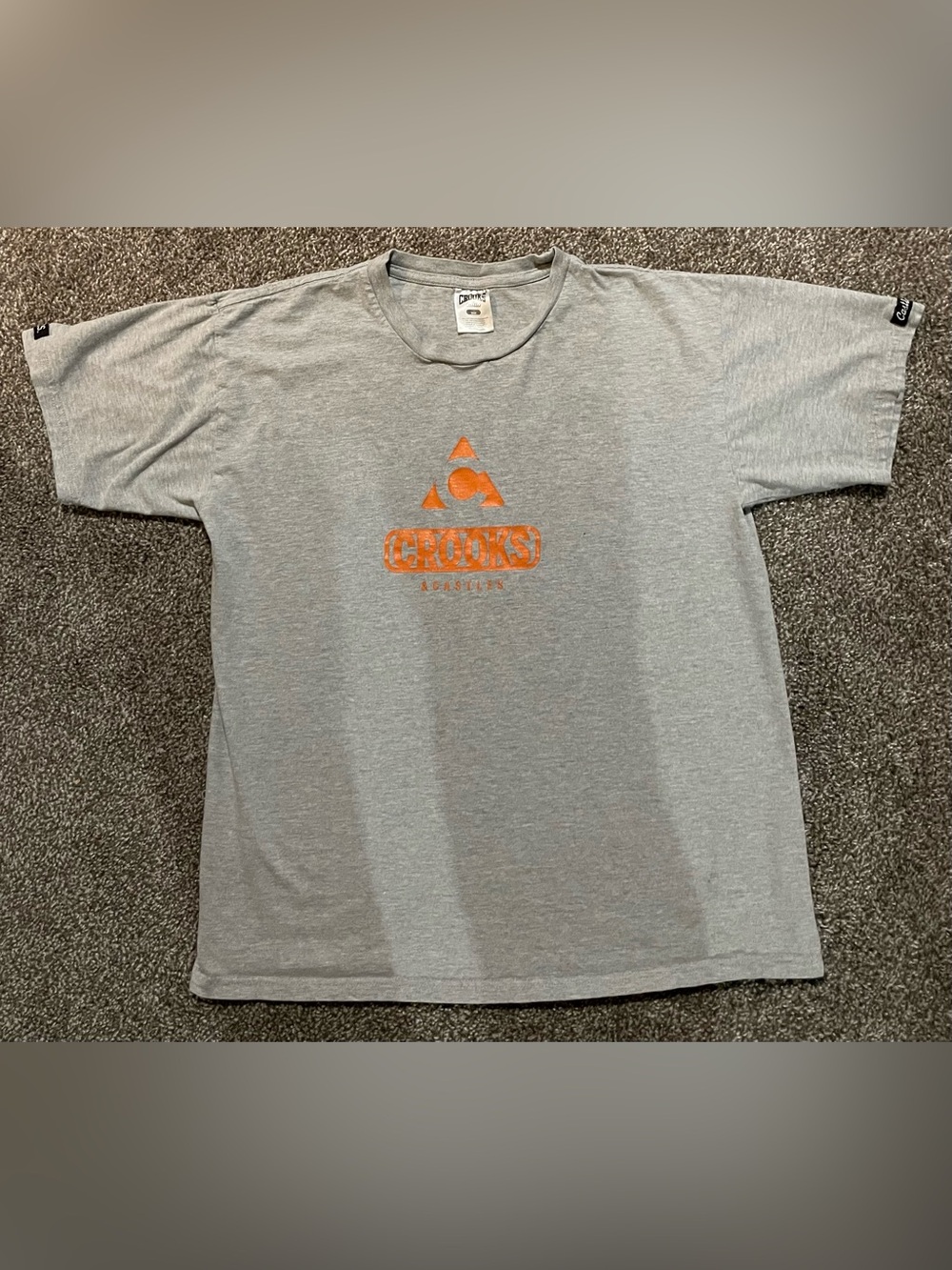 Crooks & Castles Light Gray Tee with Orange Logo On Front & Back